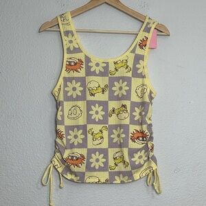Y2K Nickelodeon Rugrats Yellow Checkered Tank Womens Large Stretchy 90s Cartoon